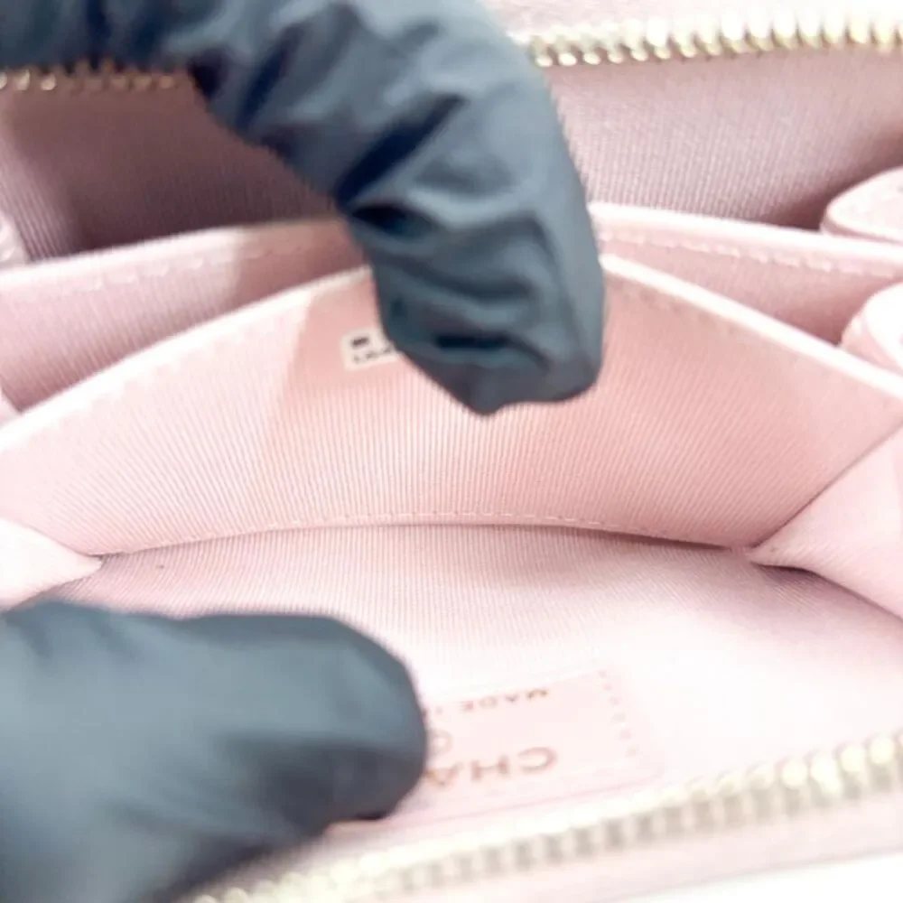Chanel Classic Caviar Flap Zipper Card Holder Pink Gold Hardware